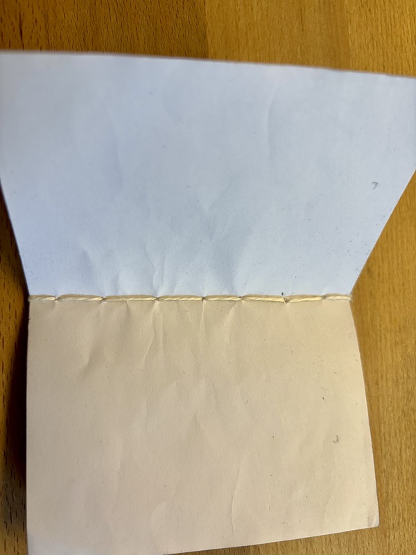 Close-up of a notebook, focusing on the seam